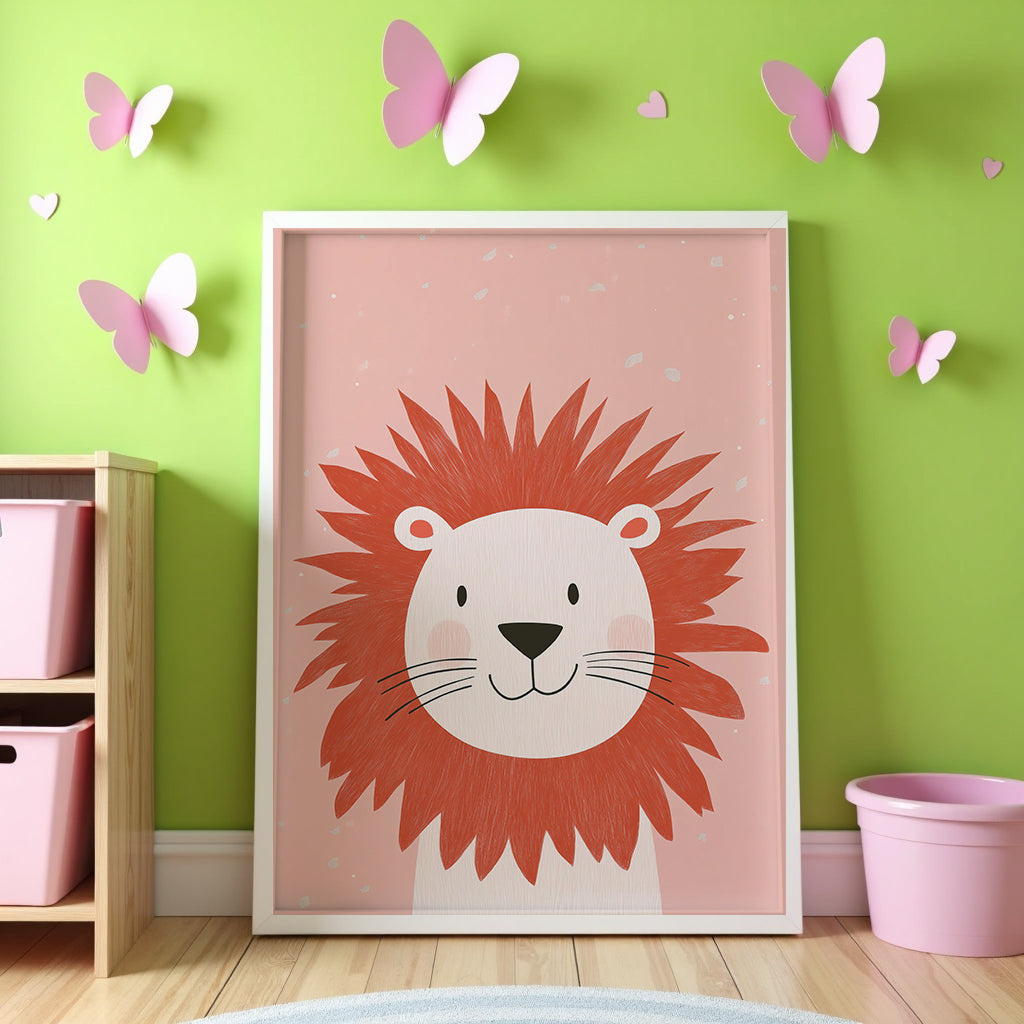 Happy Lion poster visualiserad på vägg – se rätt storlek med mockup från Bozetto