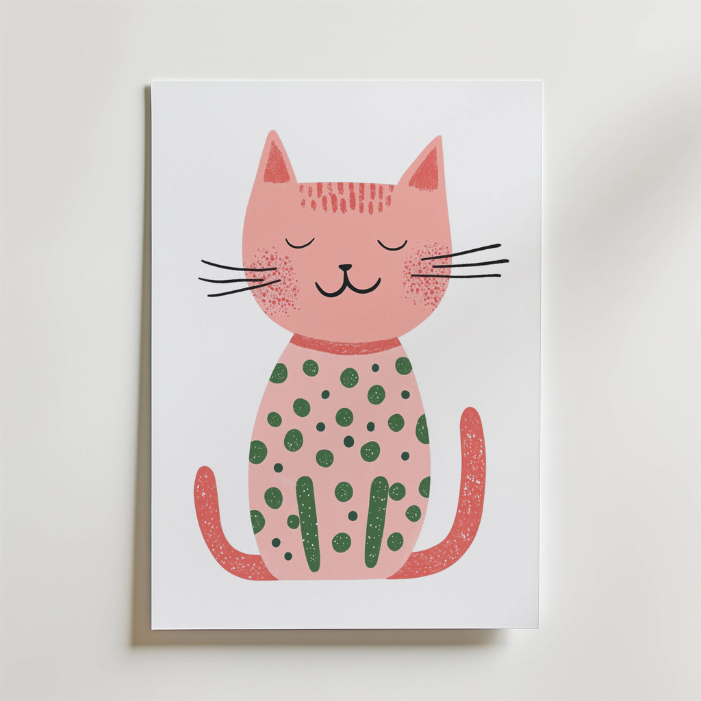 Pink Cat – stilfullt konsttryck från Bozetto, tryckt på matt finpapper i hög tryckkvalitet