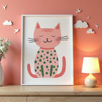 Väggmockup av Pink Cat affisch på ljus tegelvägg – Bozetto konsttryck i hög tryckkvalitet