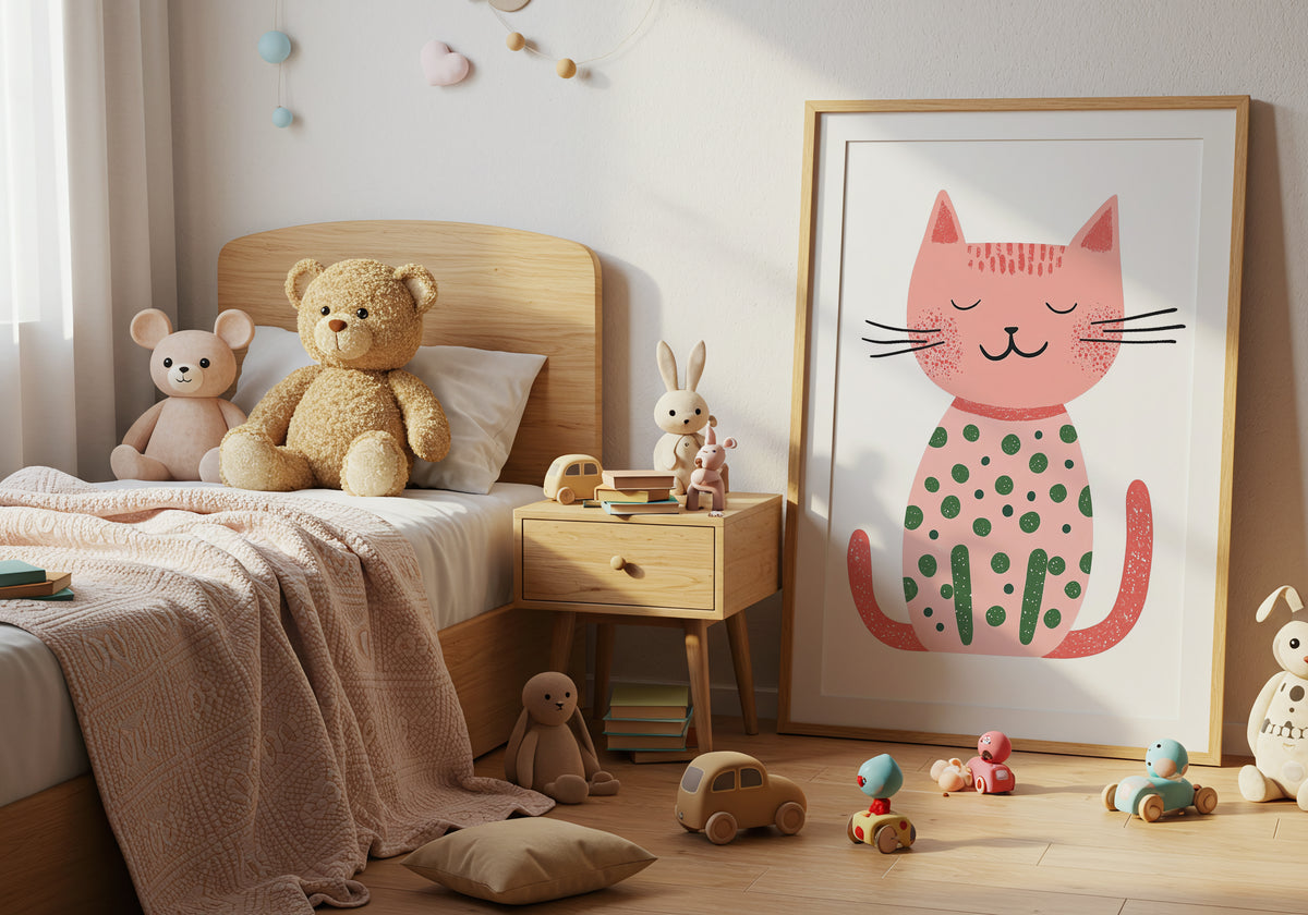 Pink Cat poster visad rakt fram – Bozetto affisch i hög tryckkvalitet i hög tryckkvalitet