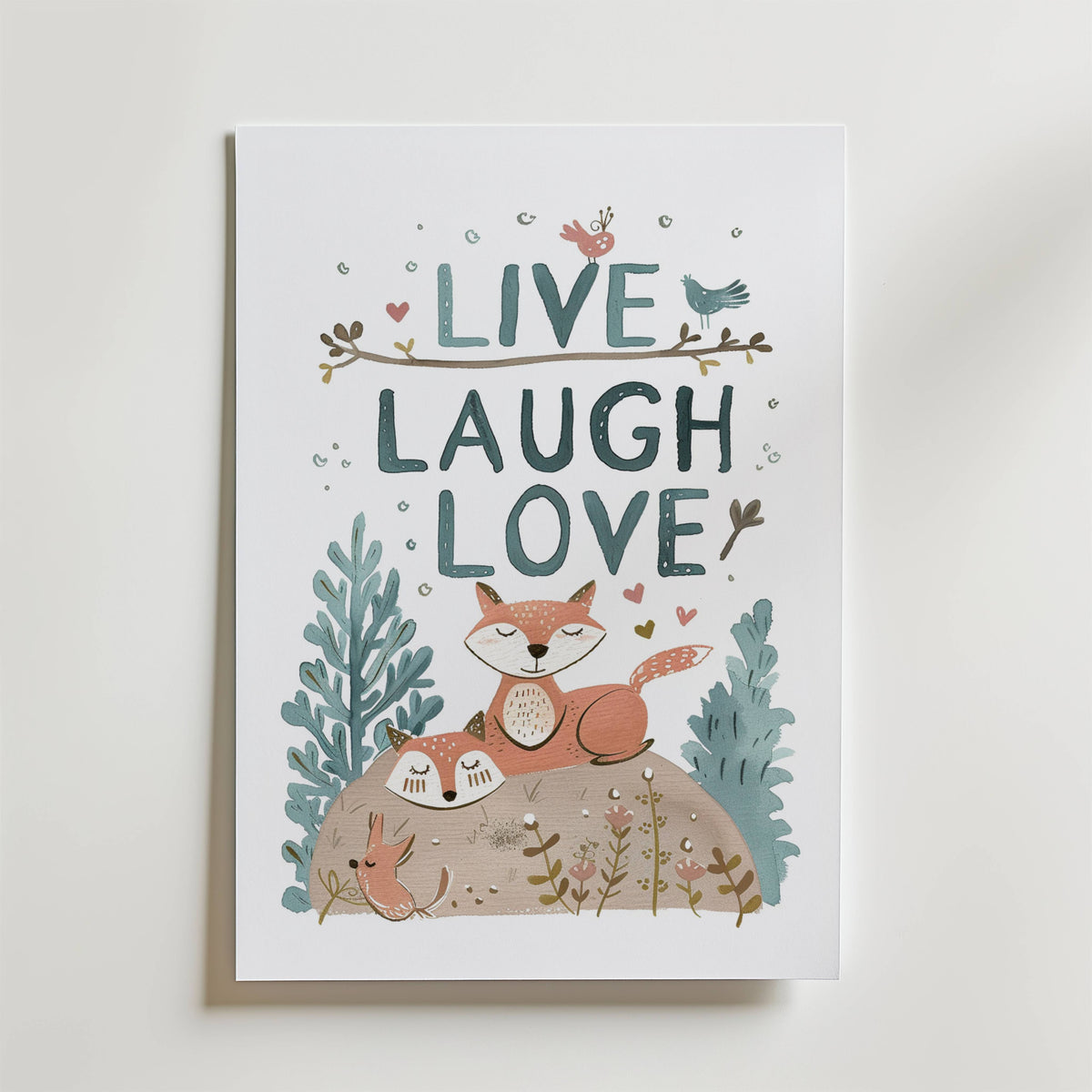 Live Laugh Love – stilfullt konsttryck från Bozetto, tryckt på matt finpapper i hög tryckkvalitet