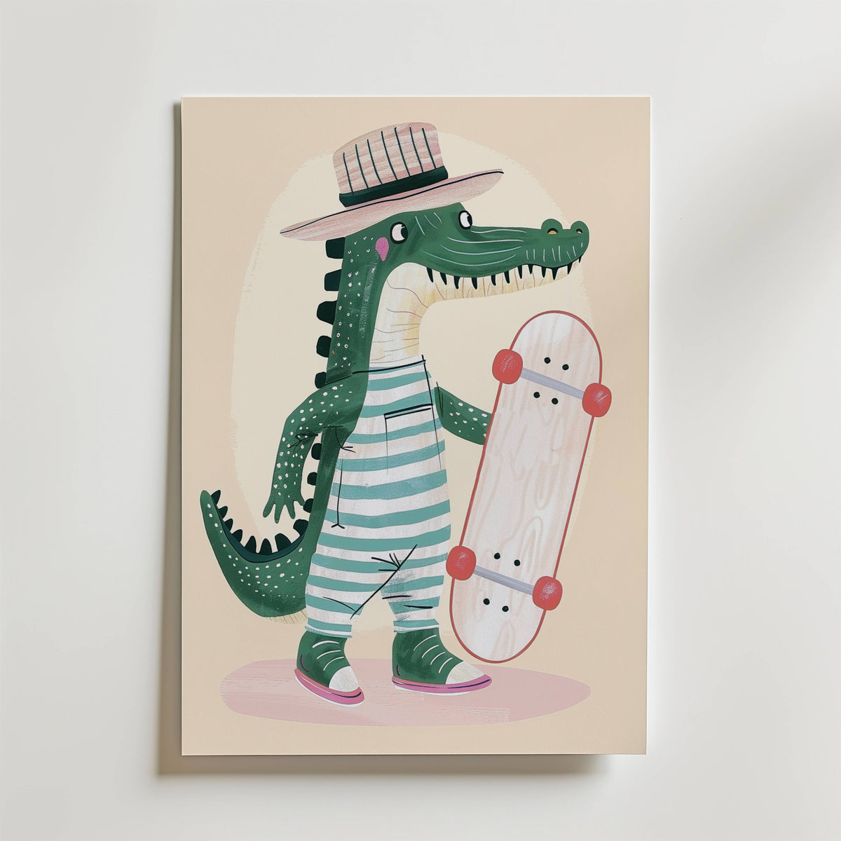 Cool Crocodile Skater – stilfullt konsttryck från Bozetto, tryckt på matt finpapper
