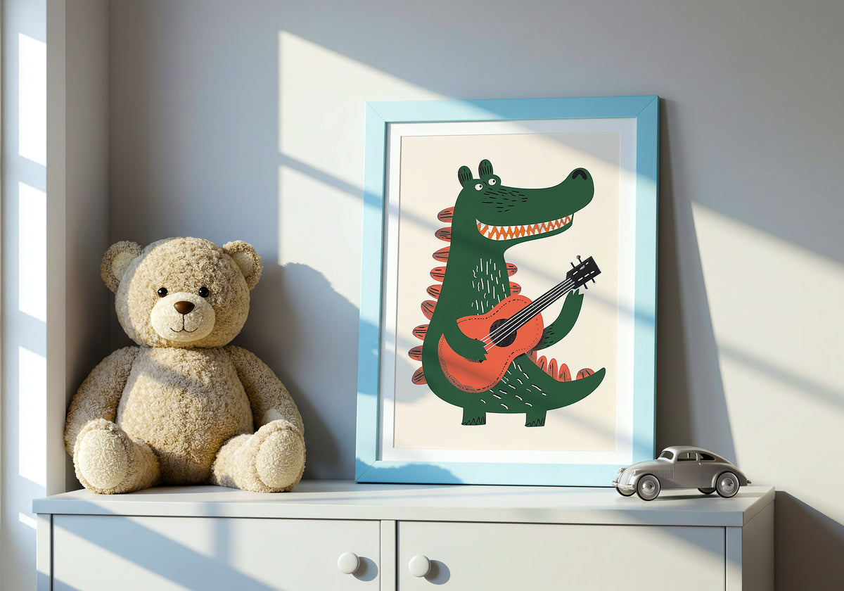 Dino Guitarist poster visad rakt fram – Bozetto affisch i hög tryckkvalitet i hög tryckkvalitet