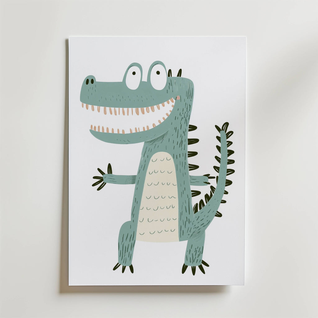 Happy Crocodile – stilfullt konsttryck från Bozetto, tryckt på matt finpapper i hög tryckkvalitet