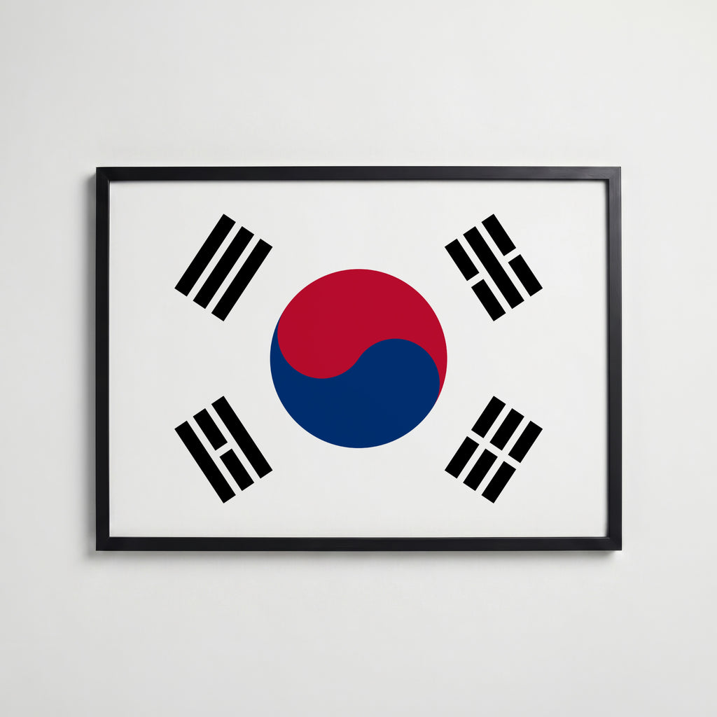 South Korea National Flag Poster i svart ram – stilren konsttryck som väggdekor från Bozetto