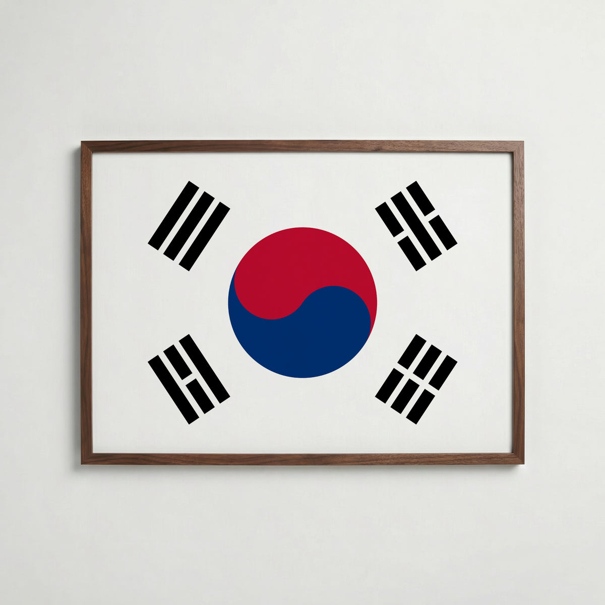 South Korea National Flag Poster i valnötsram – varm konstaffisch för hemmet från Bozetto