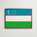 Uzbekistan National Flag Poster i valnötsram – varm konstaffisch för hemmet från Bozetto