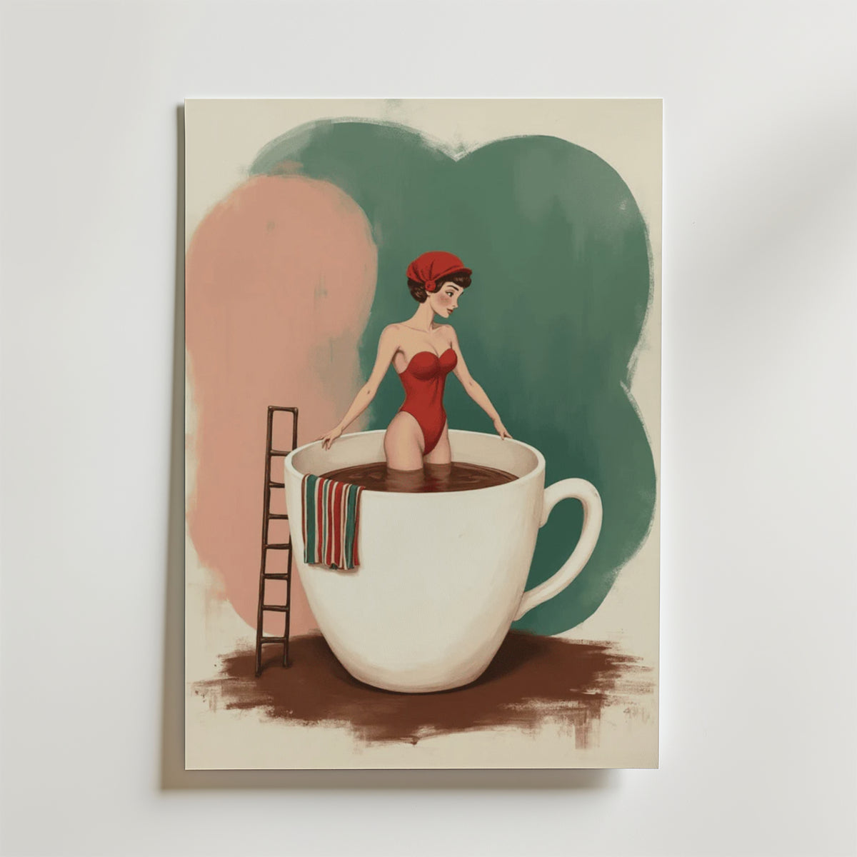 Hot Coffe Bath – stilfullt konsttryck från Bozetto, tryckt på matt finpapper i hög tryckkvalitet