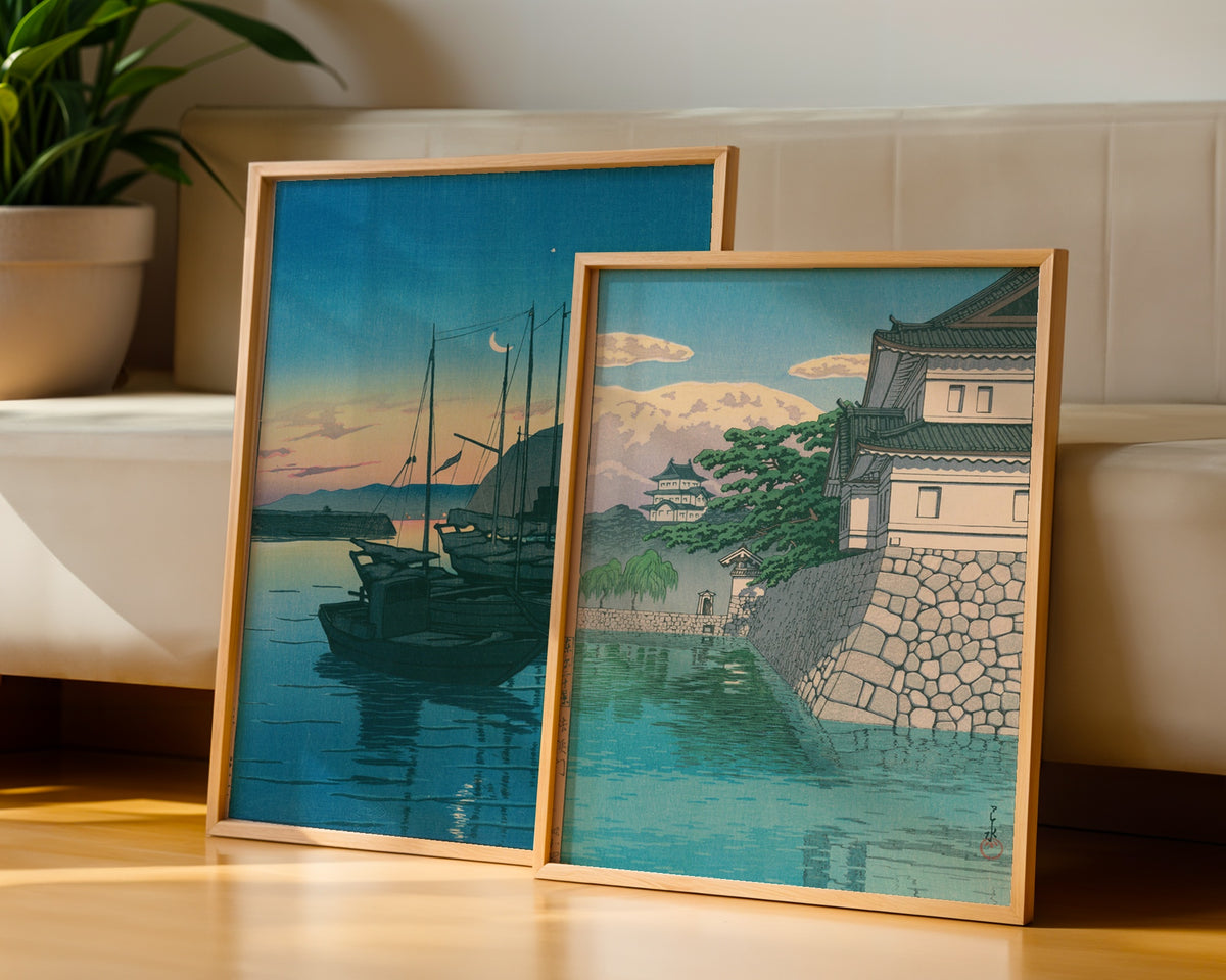 Hasui Kawase Kikyo Gate 1929 Poster – två posters i rum 3