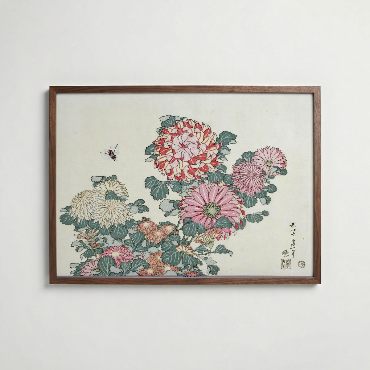 Katsushika Hokusai Chrysanthemums and Bee 1834 Poster – valnötsram