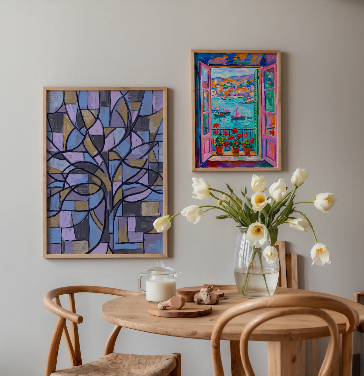 Piet Mondrian Blossoming Tree in Blue Poster – två posters i rum 3