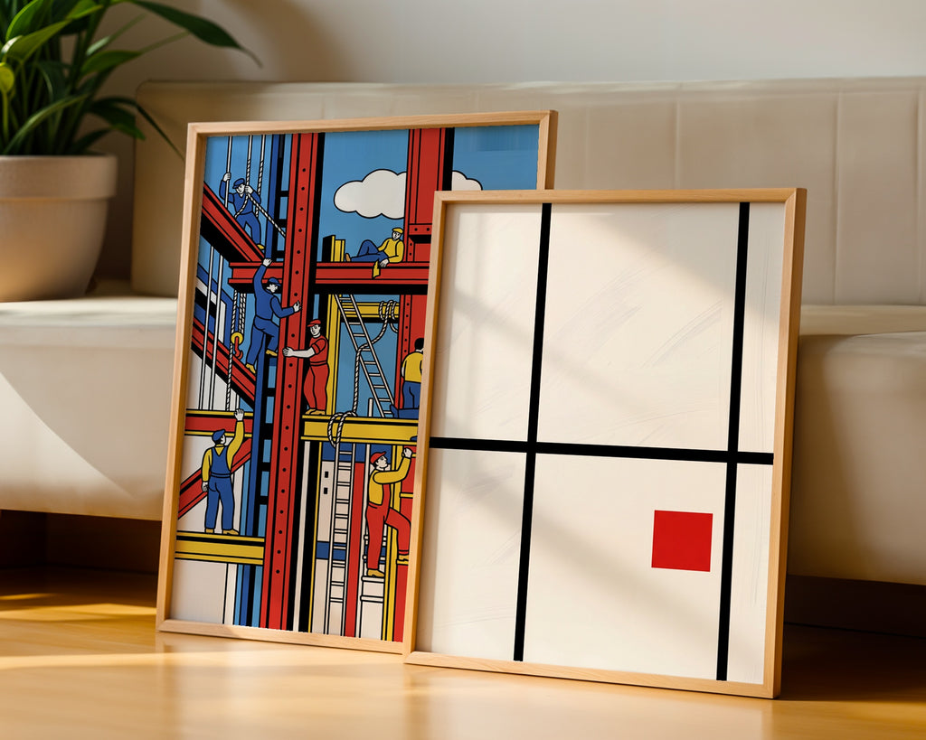 Piet Mondrian Composition with Small Red Square Poster – två posters i rum 3