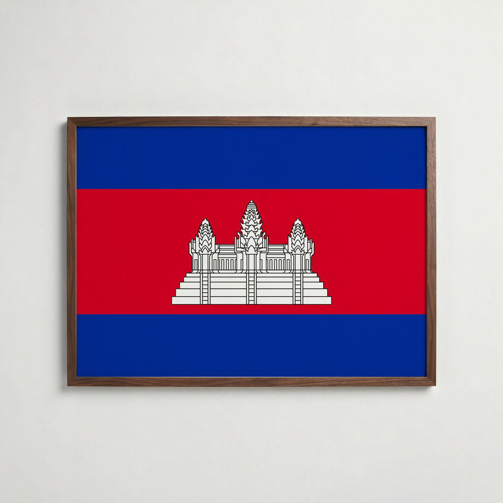Cambodia National Flag Poster i valnötsram – varm konstaffisch för hemmet från Bozetto