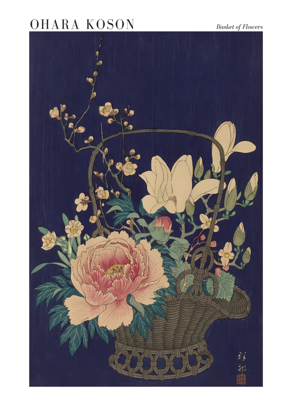 Basket of Flowers Ohara Koson poster visad rakt fram – Bozetto affisch i hög tryckkvalitet