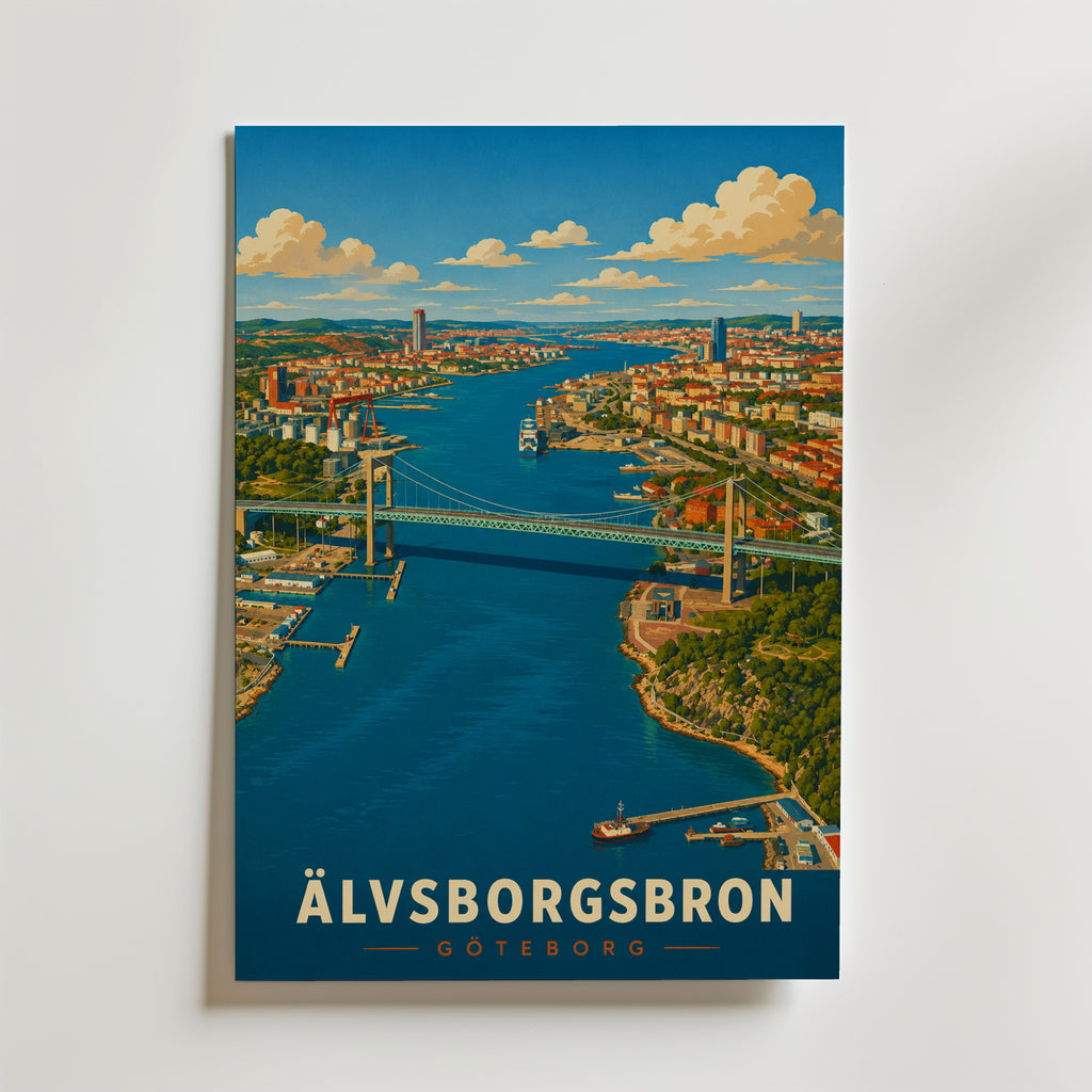 Älvsborgsbron affisch inramad i neutral ram – se hur konsttrycket ser ut, Bozetto