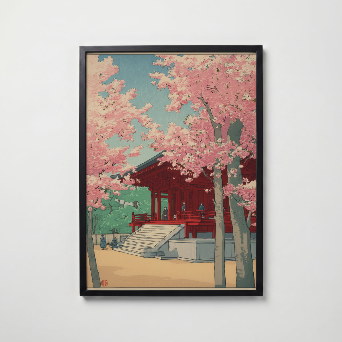 Sakura Temple konsttryck på vit bakgrund – elegant Bozetto affisch för hemmet i hög tryckkvalitet