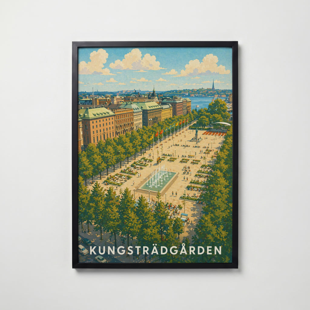Kungsträdgården Stockholm i svart ram på vägg – köp enkelt hos Bozetto affisch i hög kvalitet