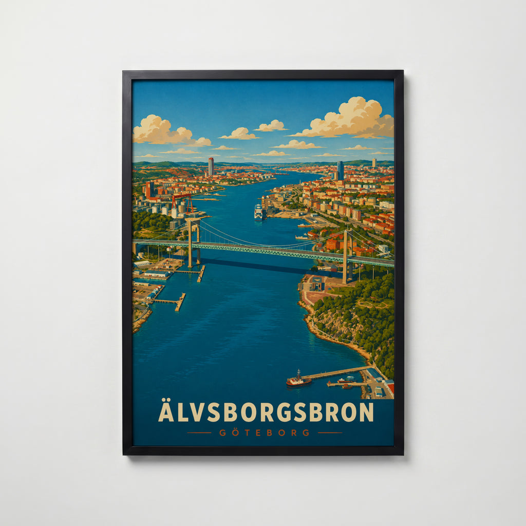 Älvsborgsbron i svart ram på vägg – köp enkelt hos Bozetto affisch i hög kvalitet