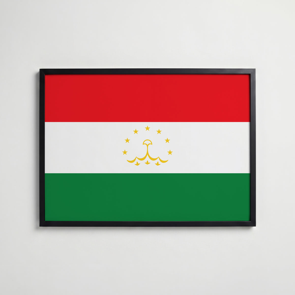Tajikistan National Flag Poster i svart ram – stilren konsttryck som väggdekor från Bozetto