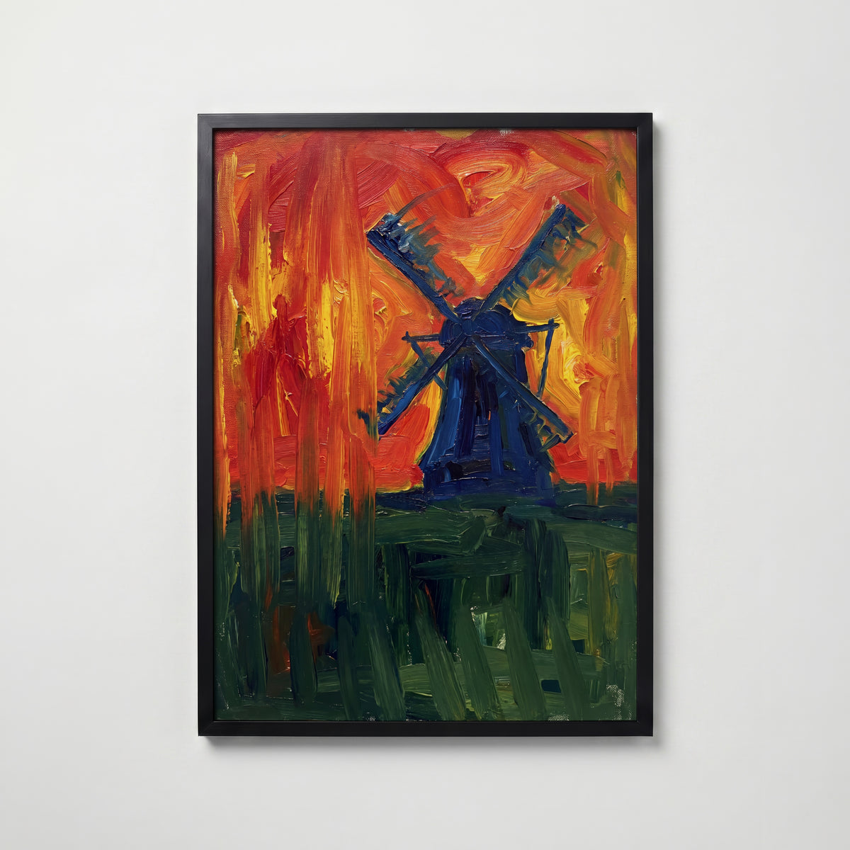 Piet Mondrian Windmill at Dusk Poster – svart ram