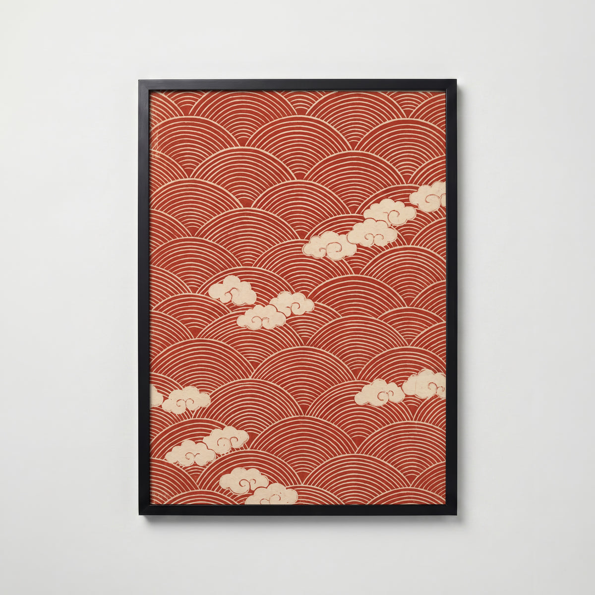 Red Waves and Clouds Poster – svart ram