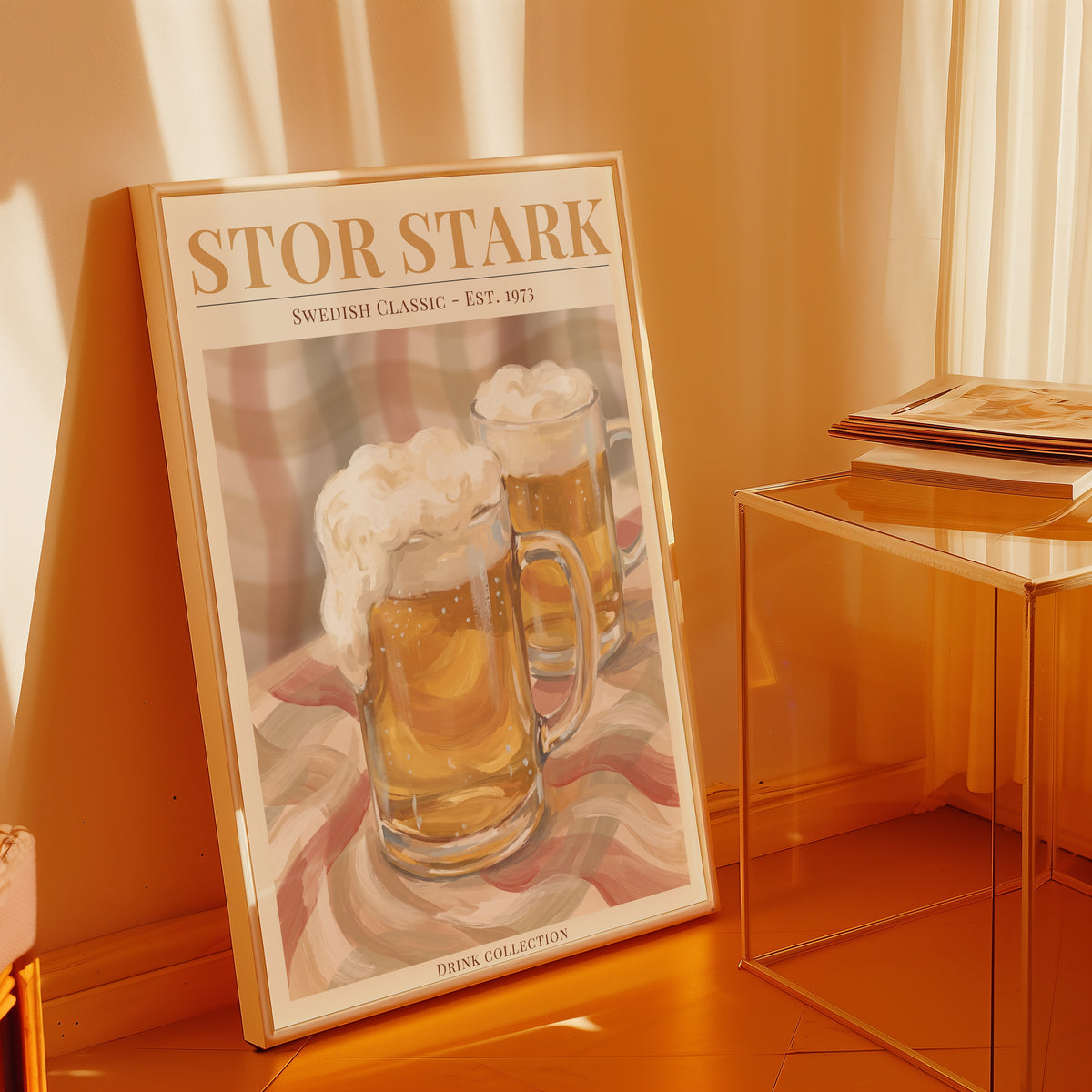En Stor Stark Öl affisch i minimalistiskt sovrum – köp enkelt hos Bozetto i hög kvalitet