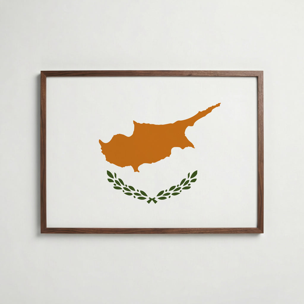 Cyprus National Flag Poster i valnötsram – varm konstaffisch för hemmet från Bozetto