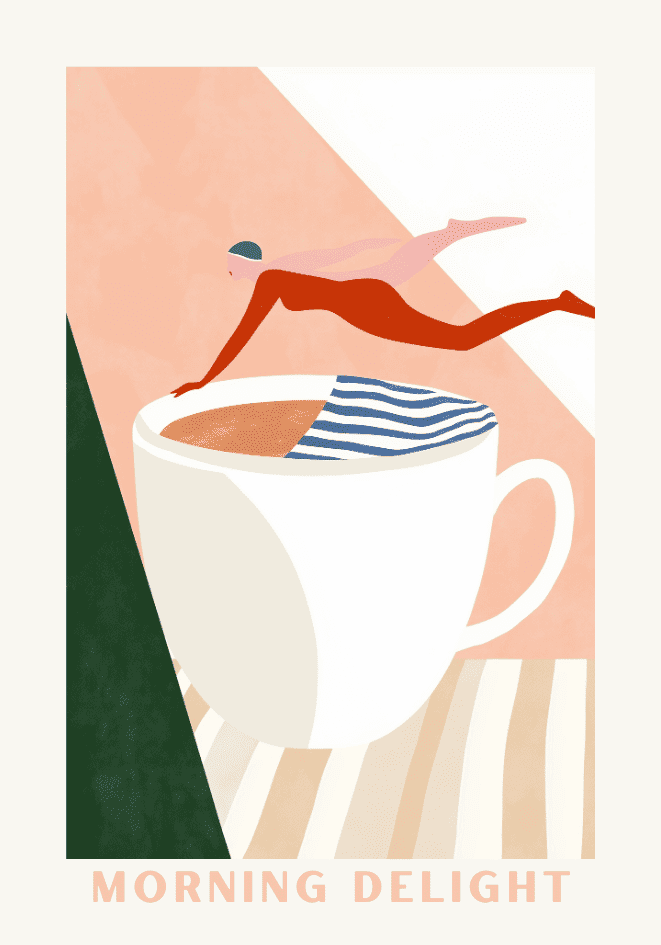 Coffe Diving Drink – affisch med snyggt motiv, köp enkelt hos Bozetto i flera storlekar