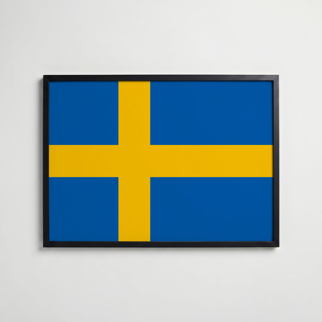 Sweden National Flag Poster i svart ram – stilren konsttryck som väggdekor från Bozetto