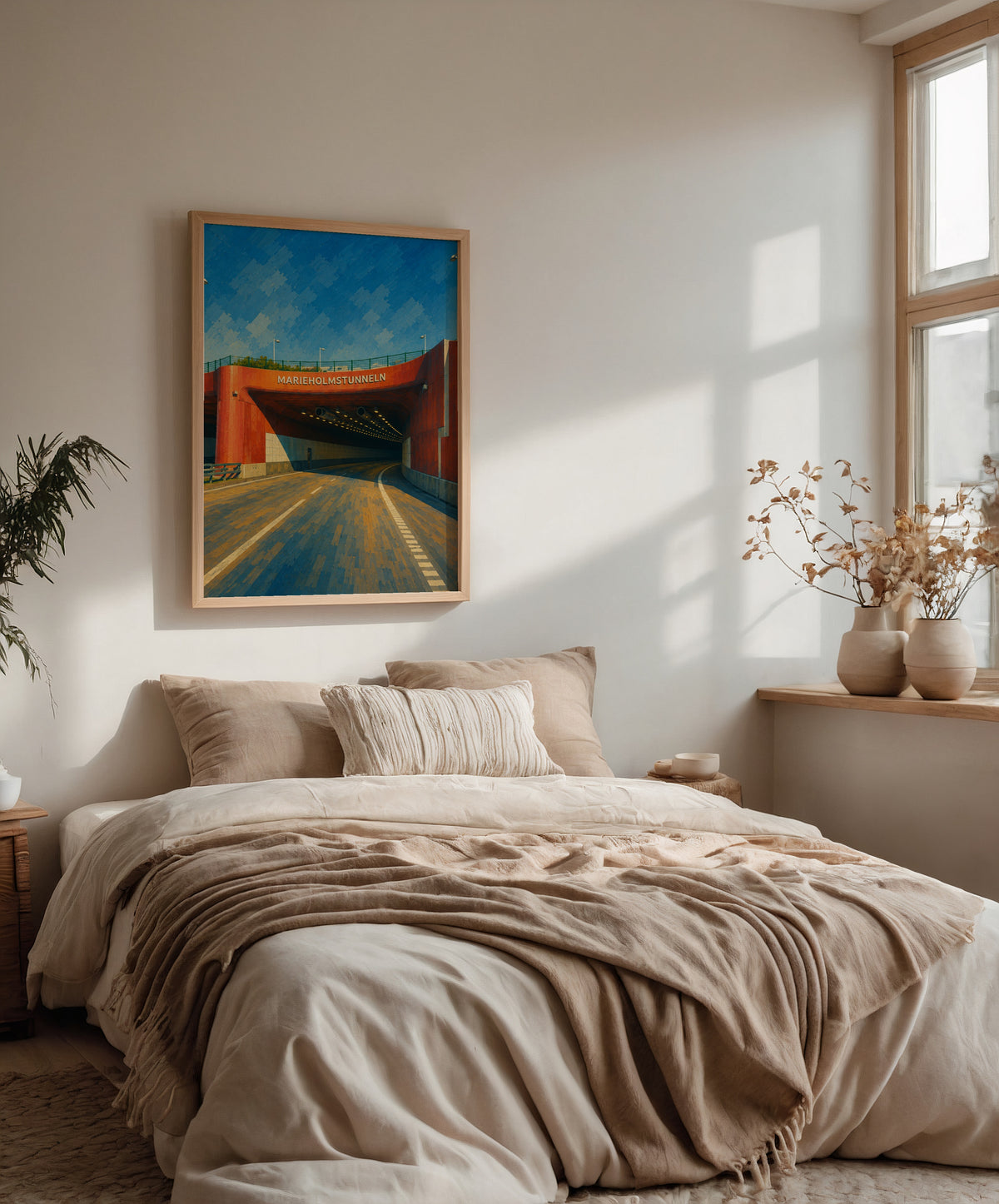 Marieholmstunneln affisch i ljust minimalistiskt vardagsrum – köp enkelt hos Bozetto
