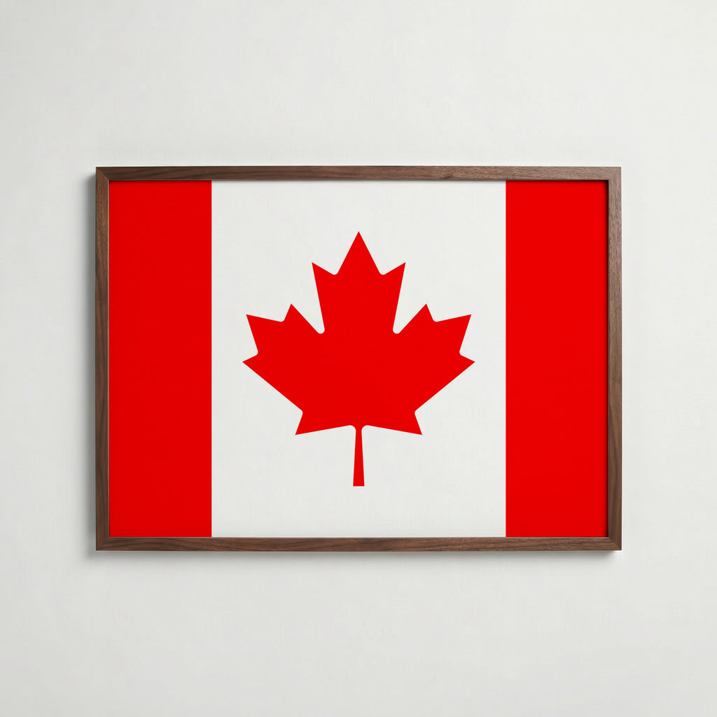 Canada National Flag Poster i valnötsram – varm konstaffisch för hemmet från Bozetto