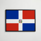 Dominican Republic National Flag Poster i svart ram – stilren konsttryck som väggdekor från Bozetto