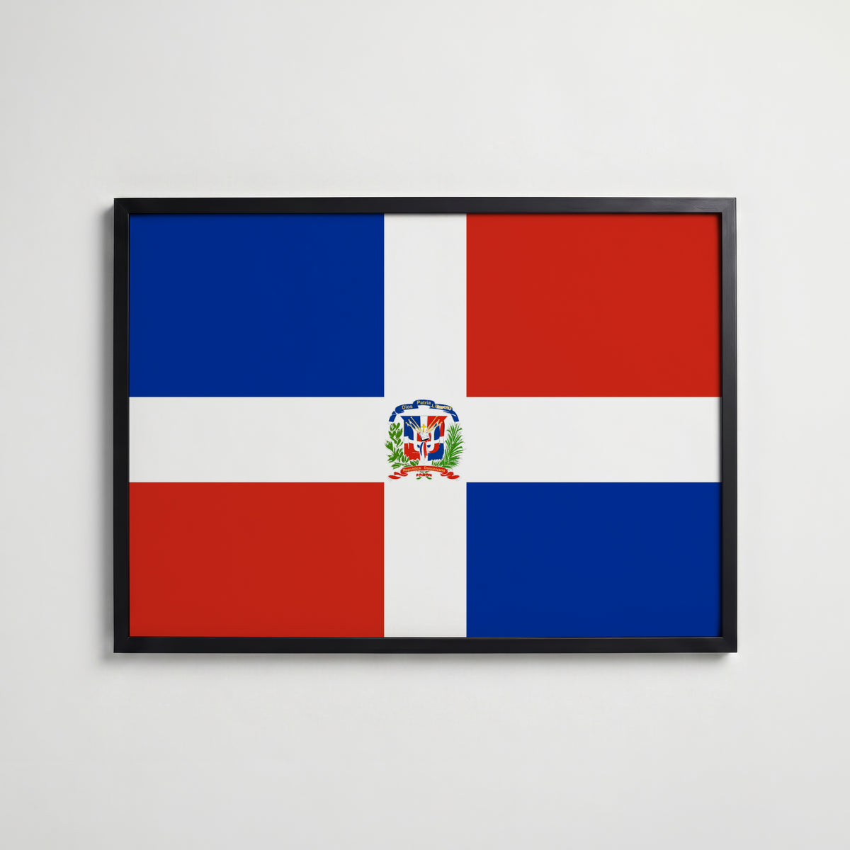 Dominican Republic National Flag Poster i svart ram – stilren konsttryck som väggdekor från Bozetto