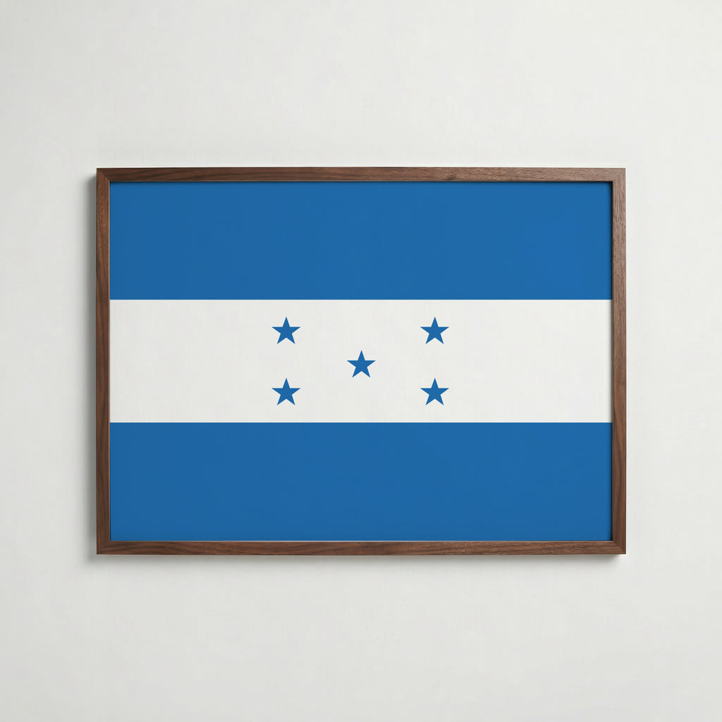 Honduras National Flag Poster i valnötsram – varm konstaffisch för hemmet från Bozetto