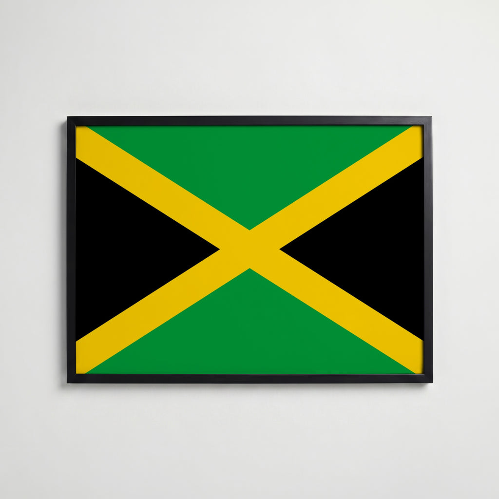 Jamaica National Flag Poster i svart ram – stilren konsttryck som väggdekor från Bozetto