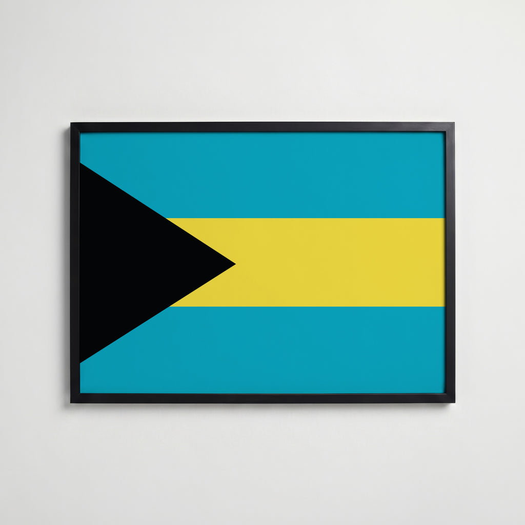 Bahamas National Flag Poster i svart ram – stilren konsttryck som väggdekor från Bozetto