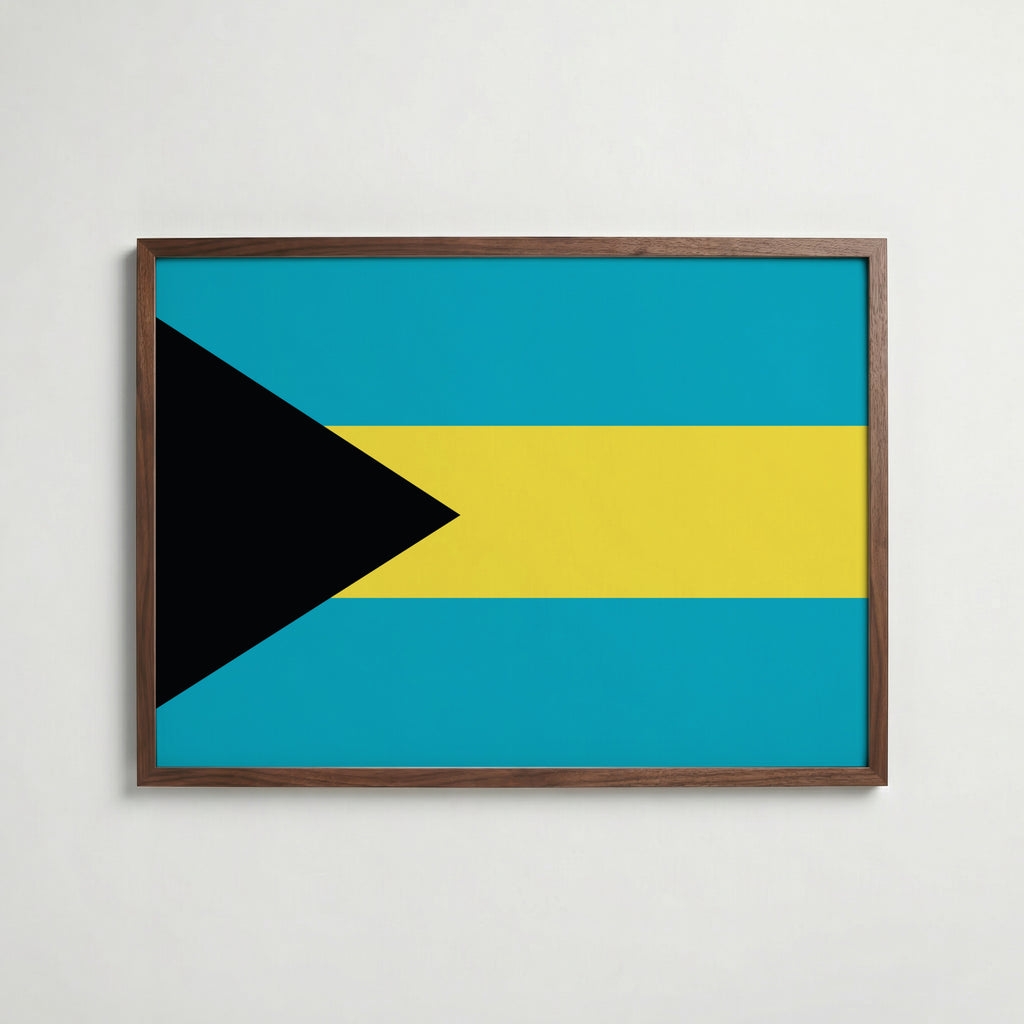 Bahamas National Flag Poster i valnötsram – varm konstaffisch för hemmet från Bozetto