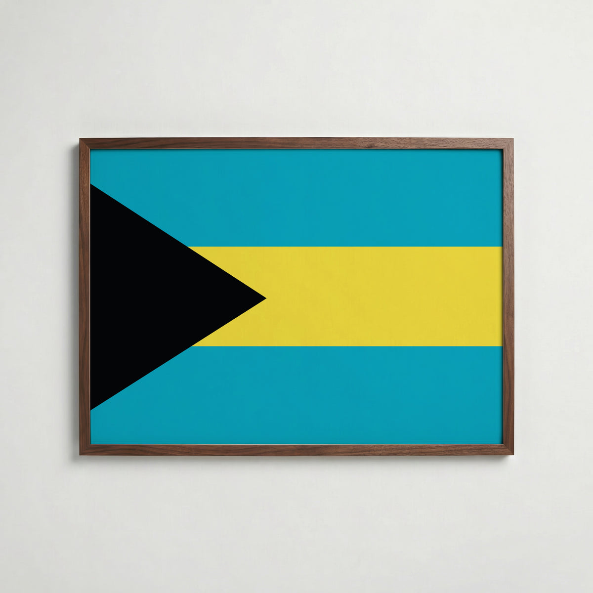 Bahamas National Flag Poster i valnötsram – varm konstaffisch för hemmet från Bozetto
