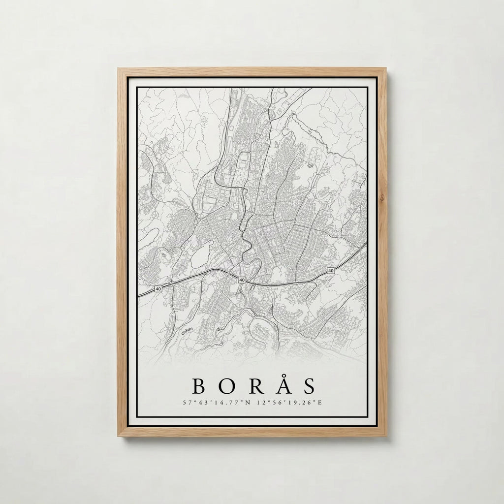 Borås Karta poster i flera storlekar – jämför mått och välj rätt hos Bozetto i hög tryckkvalitet