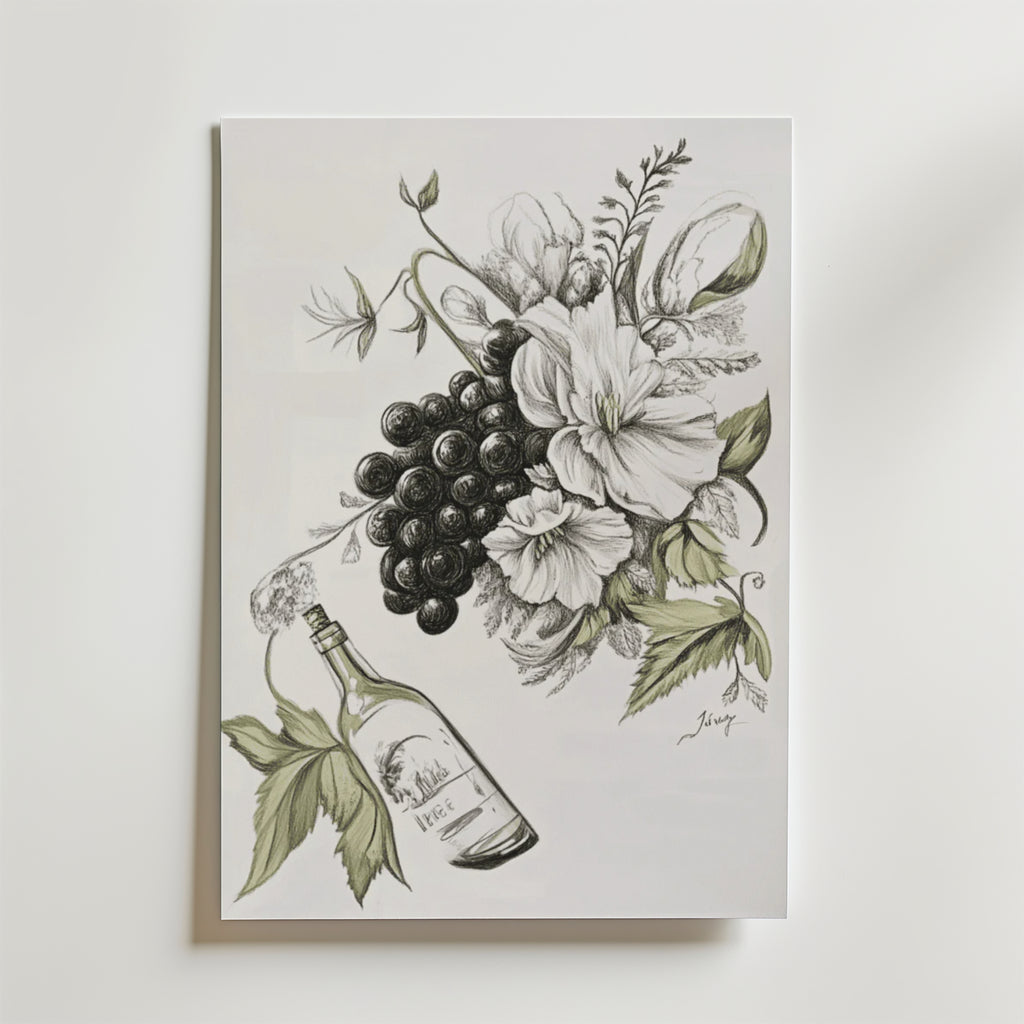 Vintage Grape And Floral – stilfullt konsttryck från Bozetto, tryckt på matt finpapper
