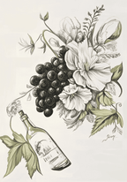 Vintage Grape And Floral affisch på vit bakgrund – köp enkelt hos Bozetto i hög kvalitet