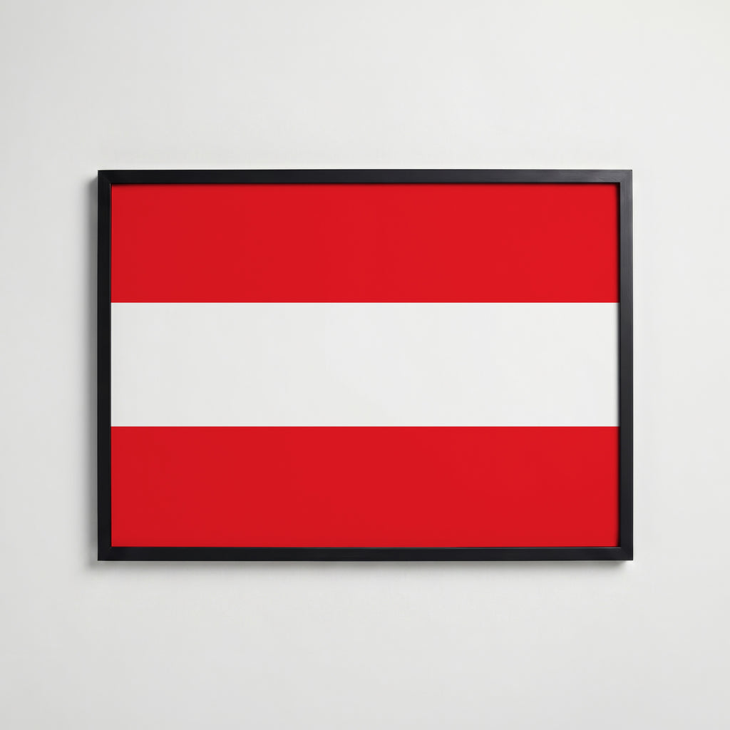 Austria National Flag Poster i svart ram – stilren konsttryck som väggdekor från Bozetto