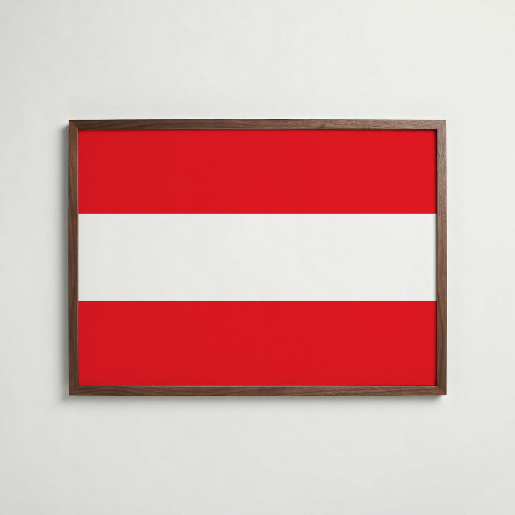 Austria National Flag Poster i valnötsram – varm konstaffisch för hemmet från Bozetto