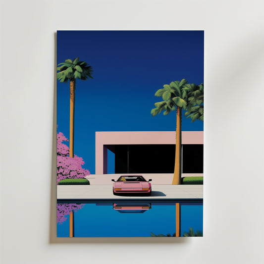 Rose Sportscar Hiroshi Retro Poster