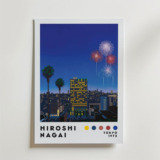 Hiroshi Nagai Fireworks Over City Poster