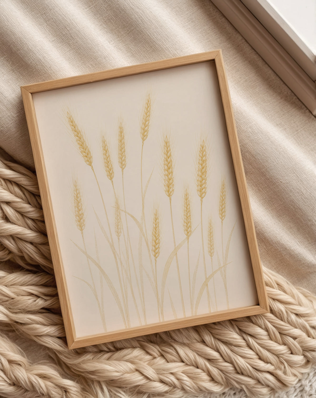 Golden Wheat Field affisch i ljust minimalistiskt vardagsrum – köp enkelt hos Bozetto