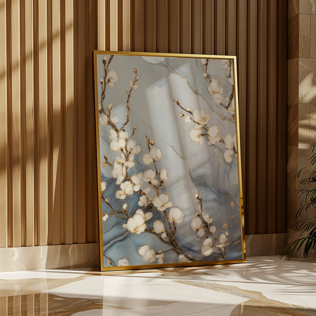 Mockup av Golden Blossom affisch på vägg – köp enkelt hos Bozetto i hög kvalitet