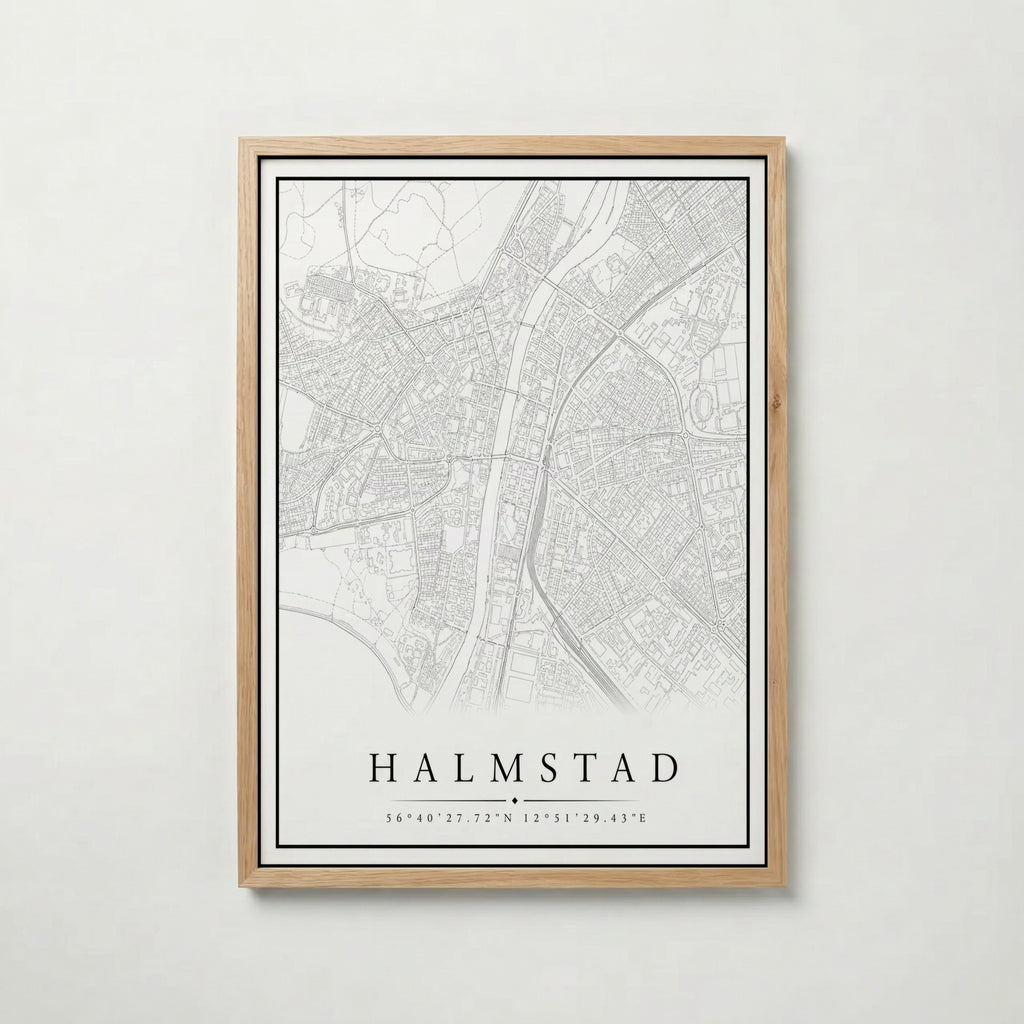 Halmstad Karta poster i flera storlekar – jämför mått och välj rätt hos Bozetto i hög tryckkvalitet