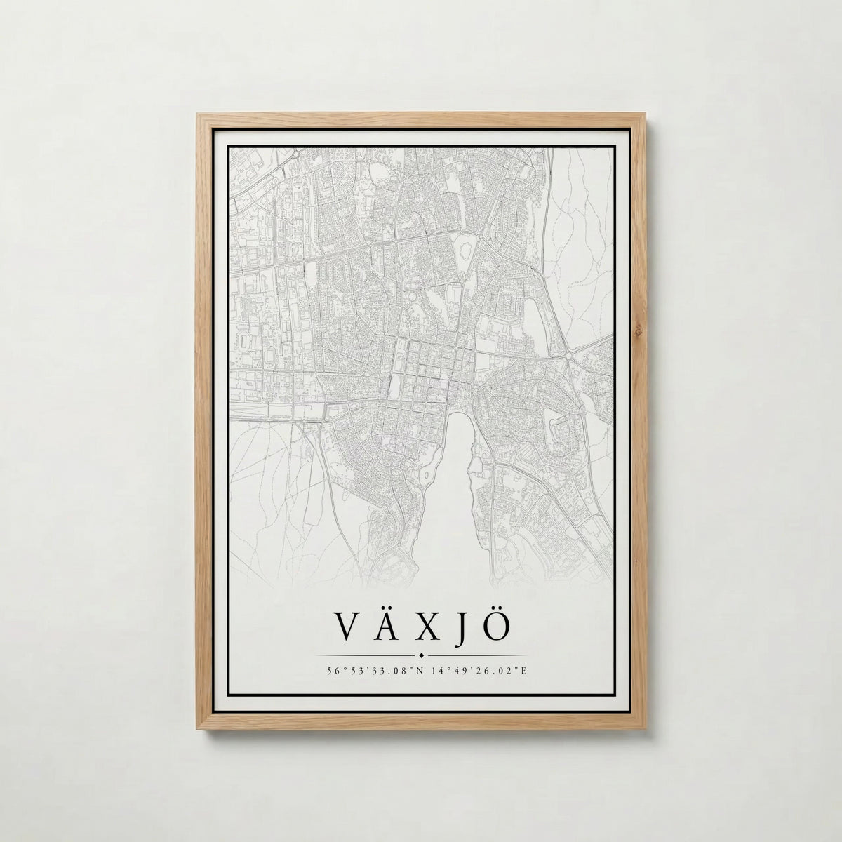 Växjö Karta poster i flera storlekar – jämför mått och välj rätt hos Bozetto i hög tryckkvalitet