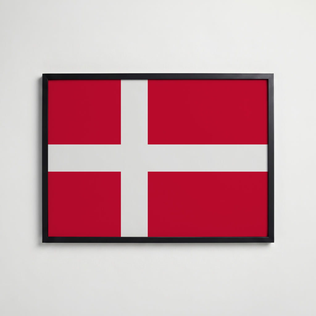 Denmark National Flag Poster i svart ram – stilren konsttryck som väggdekor från Bozetto